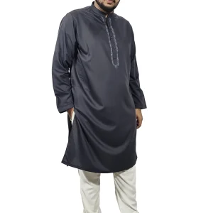 Graphite Grey Kurta Shalwar for Men in Wash and Wear Fabric by Rai Ahmed